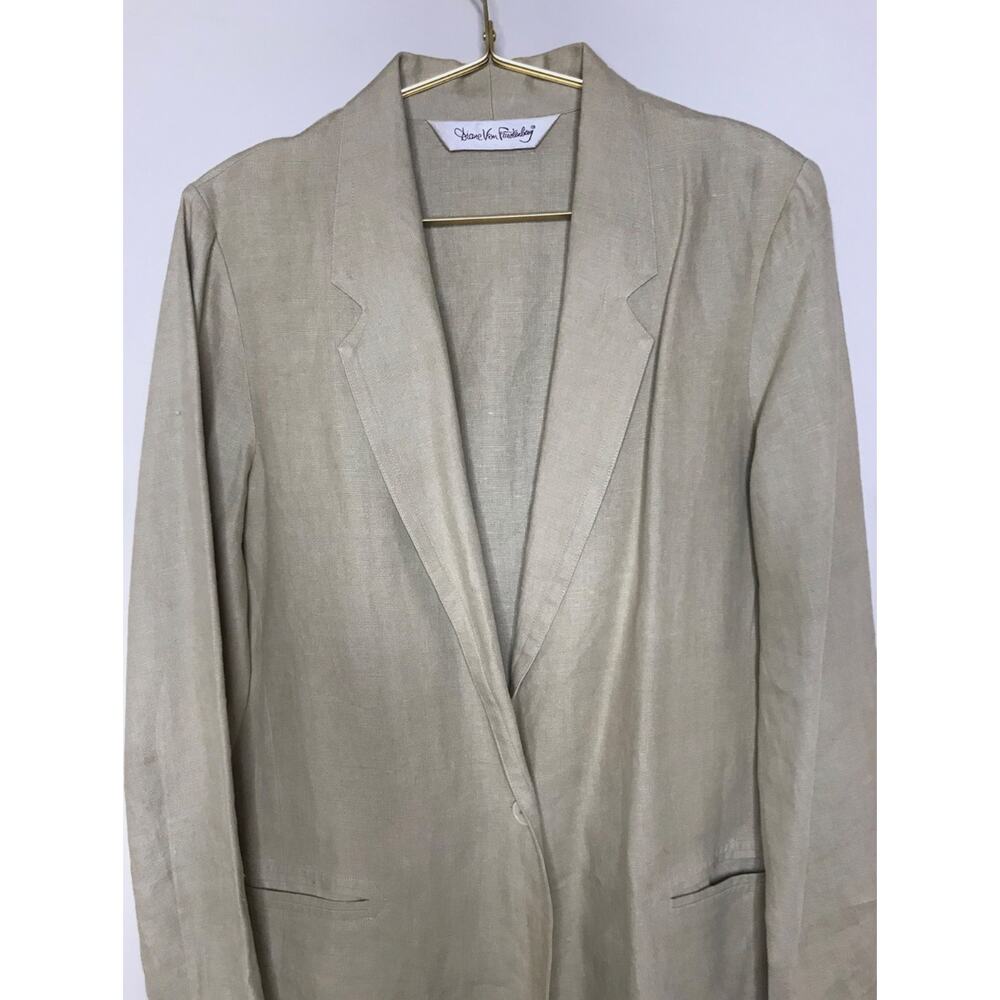 Diane Von Furstenberg Vintage 80s Linen Blazer Womens 14 Beige - Picture 4 of 8